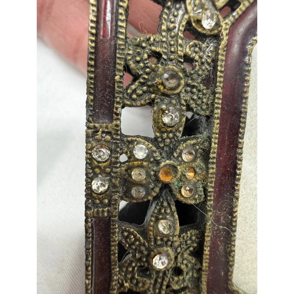 Vintage Style Octagon Filigree Rhinestone Enamel Miniature‎ Picture Frame Brass